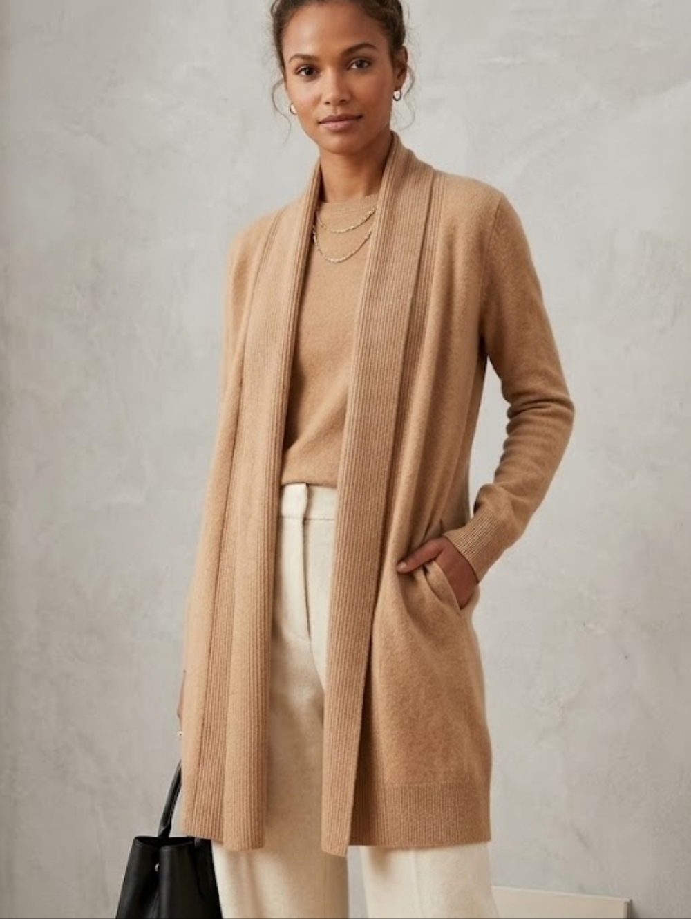 Theory 100% Cashmere Slit Side Open Cardigan Sweater Camel Brown Size S